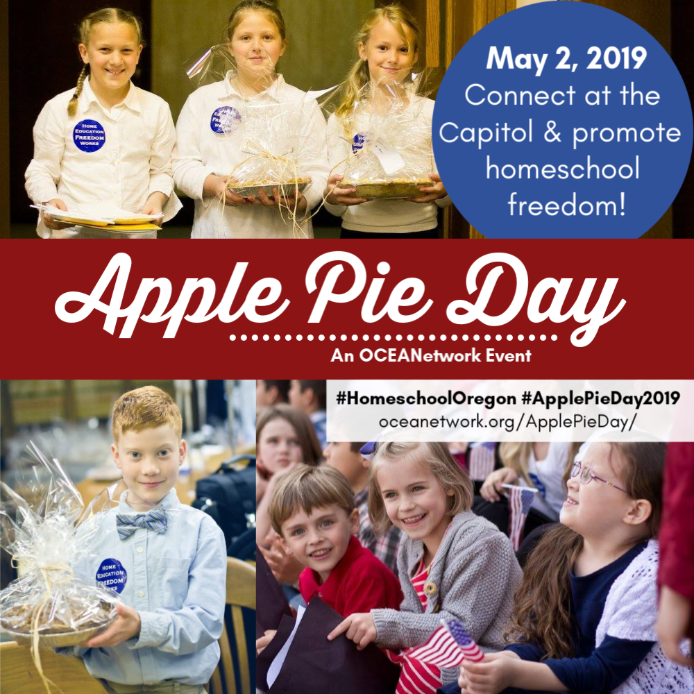 Apple Pie Day with OCEANetwork - Come connect with Oregon legislators and homeschoolers at the capitol to promote homeschool freedom! A great field trip in Salem for Oregon homeschoolers and one that helps us keep our freedom to homeschool!