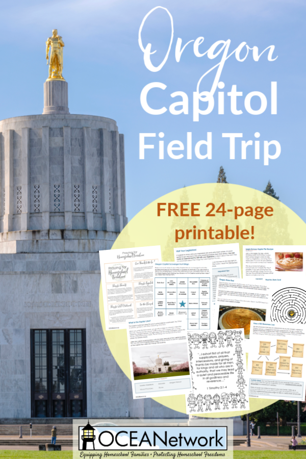 Go on a field trip with this Oregon Capitol Field Trip Printable! You'll learn about how a bill becomes a law, go on a Capitol scavenger hunt, write a letter to your legislators, and more! It can be used any time of year to visit the Oregon Capitol, but it's perfect to use during out bi-annual event, Apple Pie Day! The printable is FREE as a ministry of OCEANetwork. 
