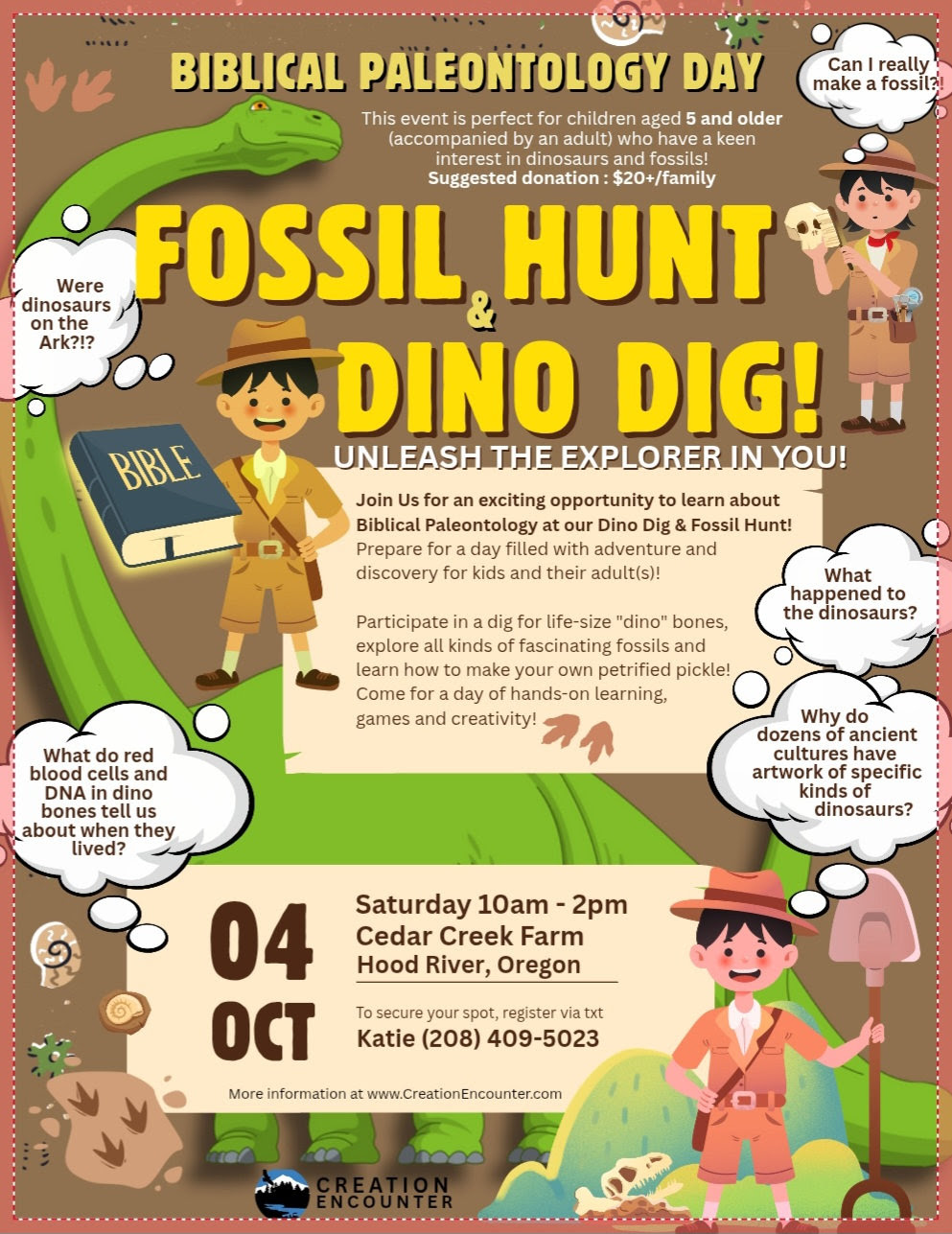 Prepare for a day of discovery and bring your questions! How are fossils formed? Where have scientists historically found them? What are the differences between trace fossils and preserved remains? And what are the errors with fossil dating systems?