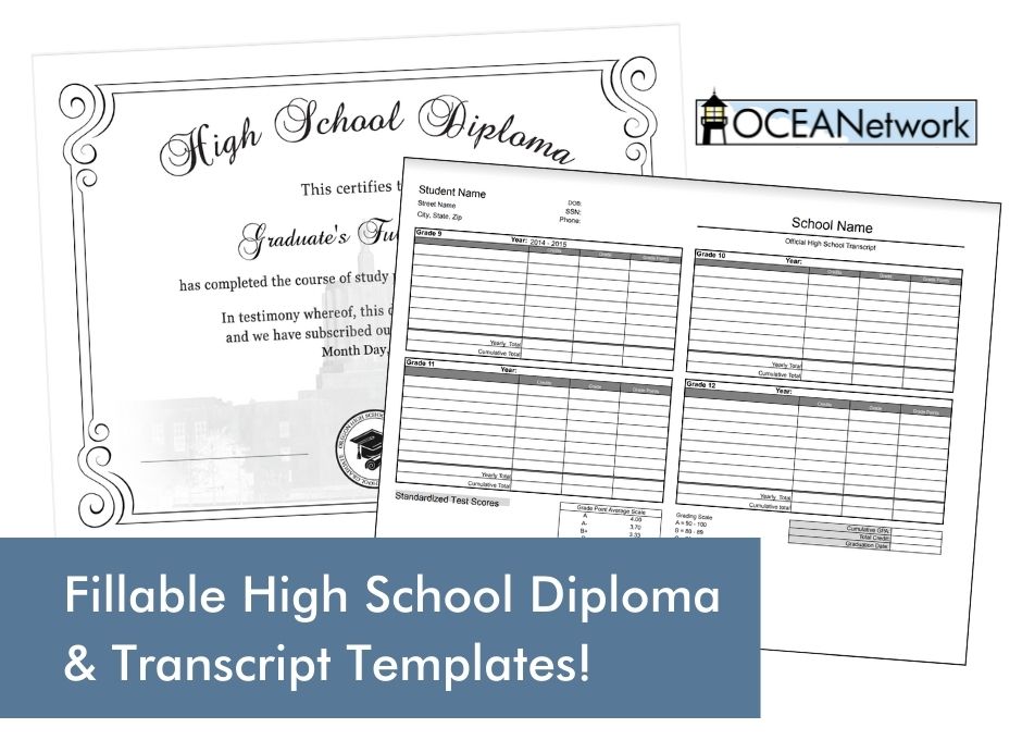 Oregon homeschool high school diploma and Oregon homeschool high school transcript, free with OCEANetwork Supporting Membership