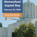 Join OCEANetwork for the 2024 Oregon Homeschool Capitol Day! Observe a House of Representatives session, learn about the legislature and homeschool freedom, and help connect with Legislators by passing out informational flyers on homeschooling facts.